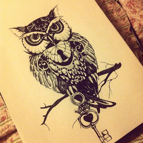 Lock Owl Tattoo Design Idea