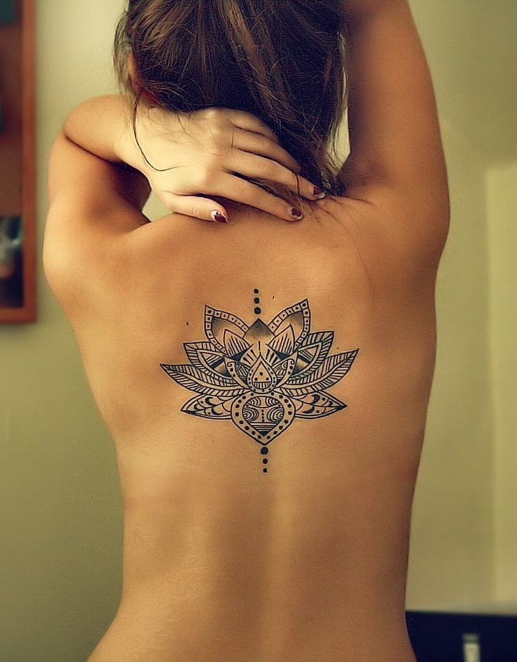 Lotus Spiritual Tattoo On Back Body For Girls