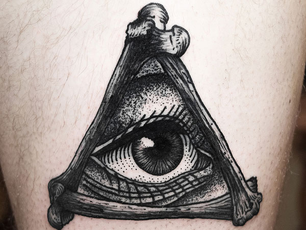 Nice Grey Dry Bones Triangle Eye Tattoo