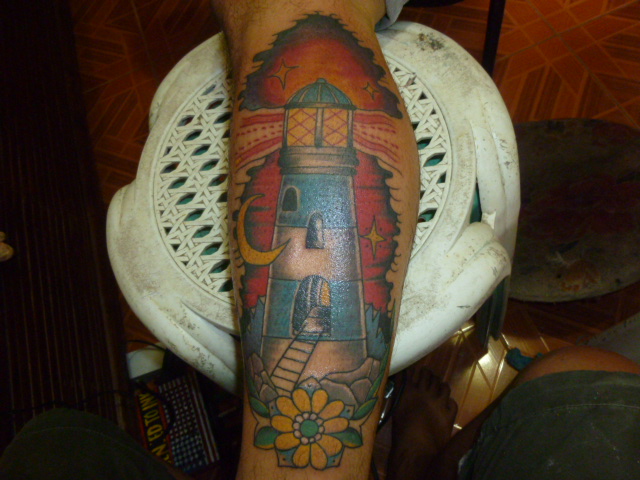 Lighthouse Tattoo On Leg