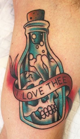 Love Thee Banner And Bottle Tattoo