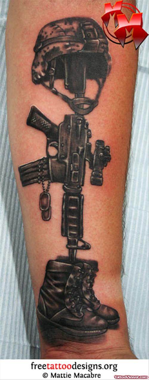 Memorial Army Tattoo On Arm by Mattie Macabre