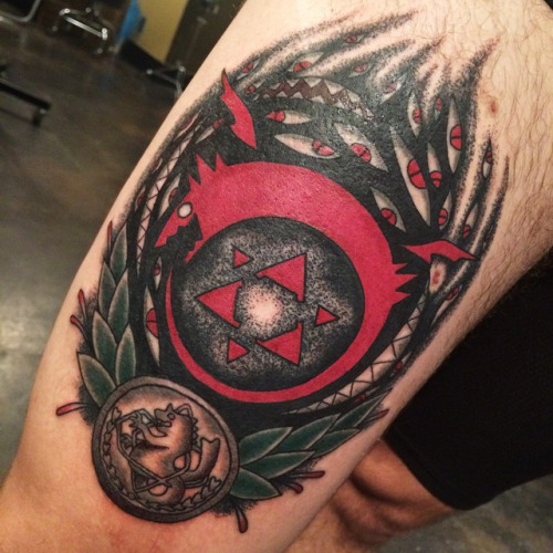 Ouroboros Anime Logo Tattoo On Right Thigh by Briynn Sladky