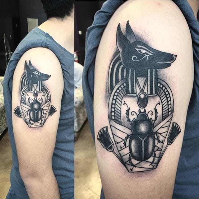 Right Bicep Anubis Tattoo by Eric Ryan
