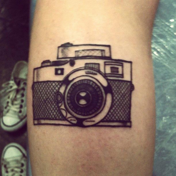 Traditional Camera Tattoo On Arm