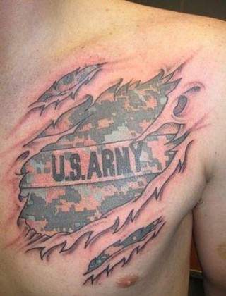 US Army Tattoo On Man Chest
