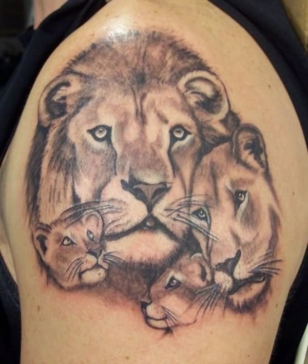 Wild Life Animals Lion And Cub Tattoo On Left Shoulder