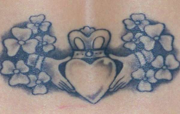 Grey Flowers And Claddagh Tattoo