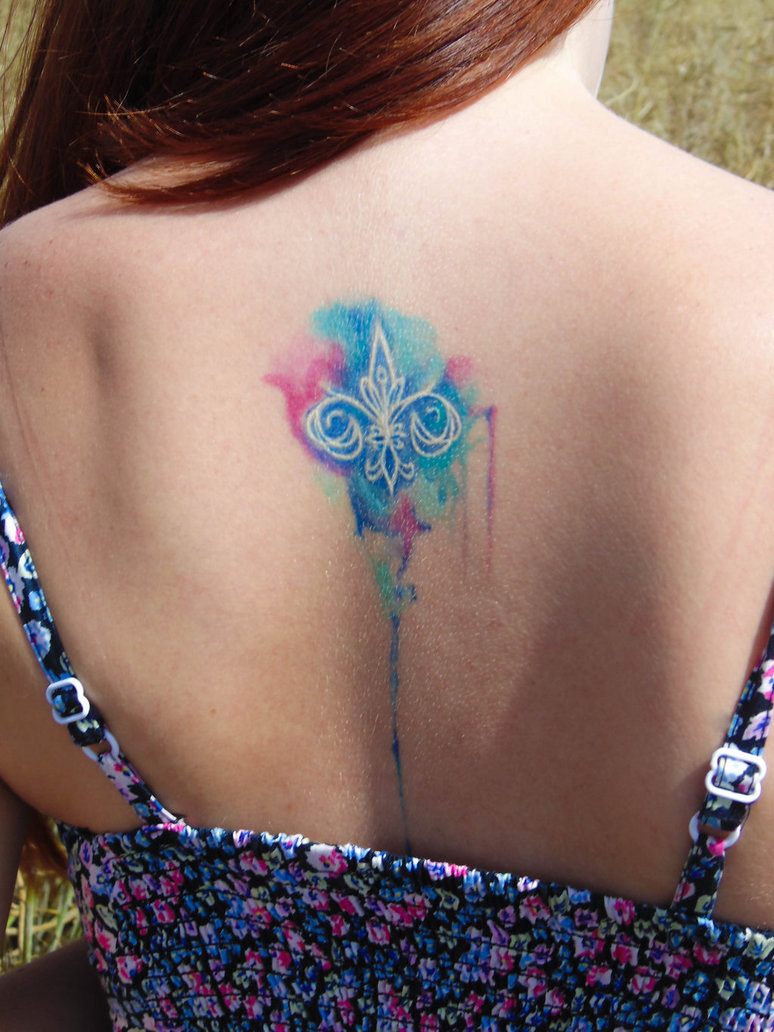 Watercolor Fleur De Lis Tattoo On Upperback By Zsoofi95