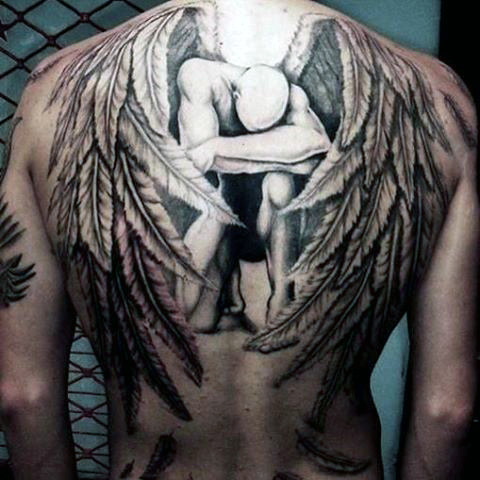 Broken Guardian Angel Tattoo On Full Back