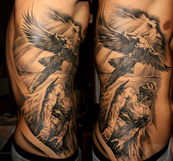 Flying Angel Tattoo On Man Side Rib