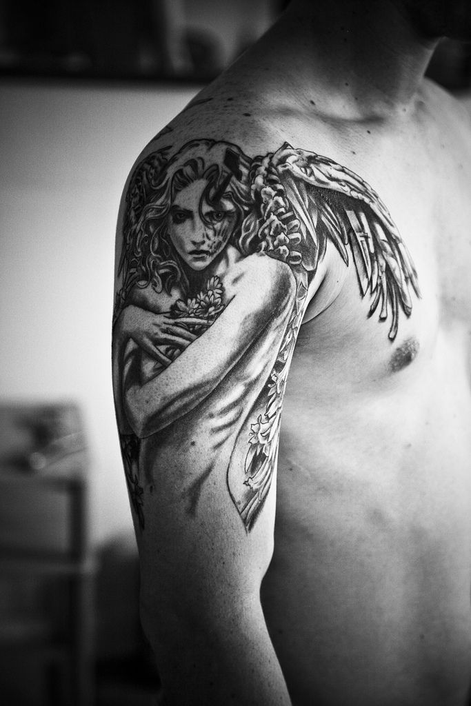 Right Half Sleeve Angel Tattoo For Men