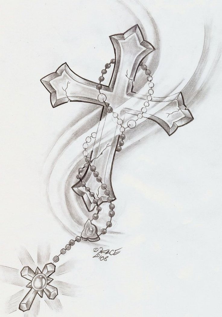 Cool Rosary Cross Tattoo Design Sample
