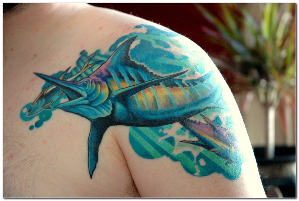 Dolphin Tattoo On Man Left Shoulder