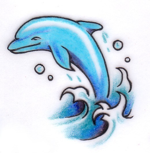 Nice Blue Ink Dolphin Tattoo Design