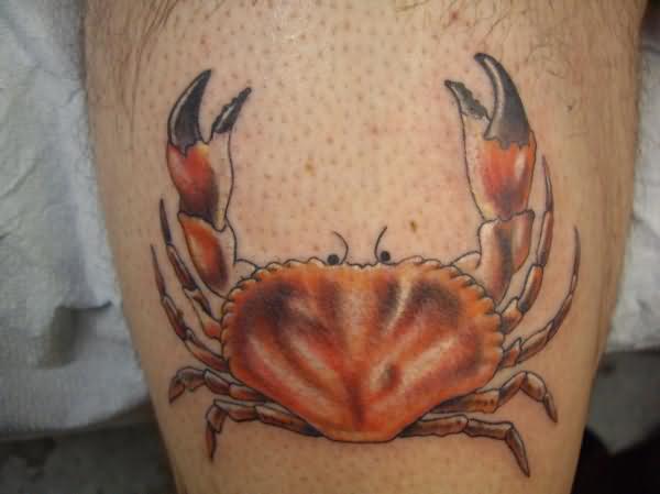 Orange Crab Tattoo On Leg