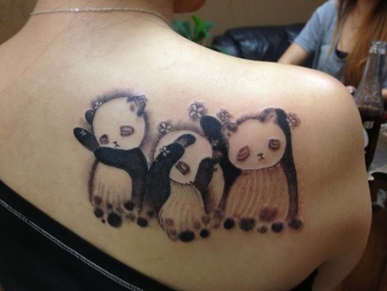 Panda Tattoo On Right Back Shoulder for Girls