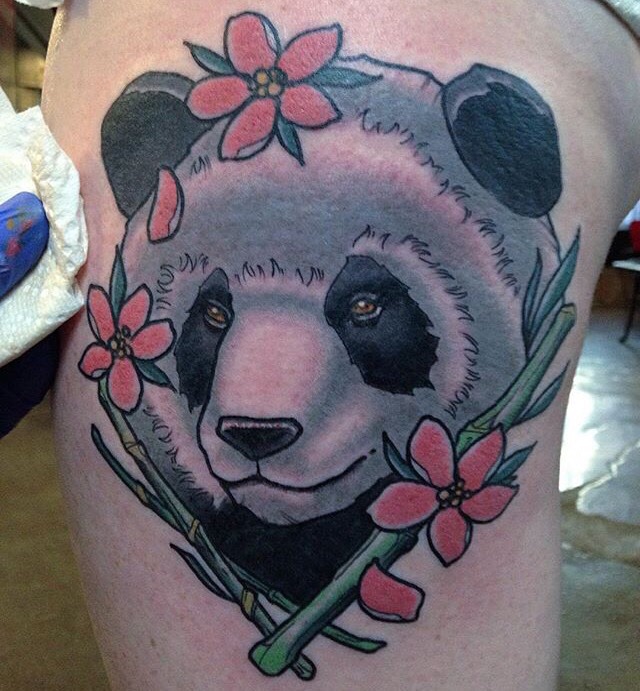 Panda Tattoo On Side Leg by Andy Robinson
