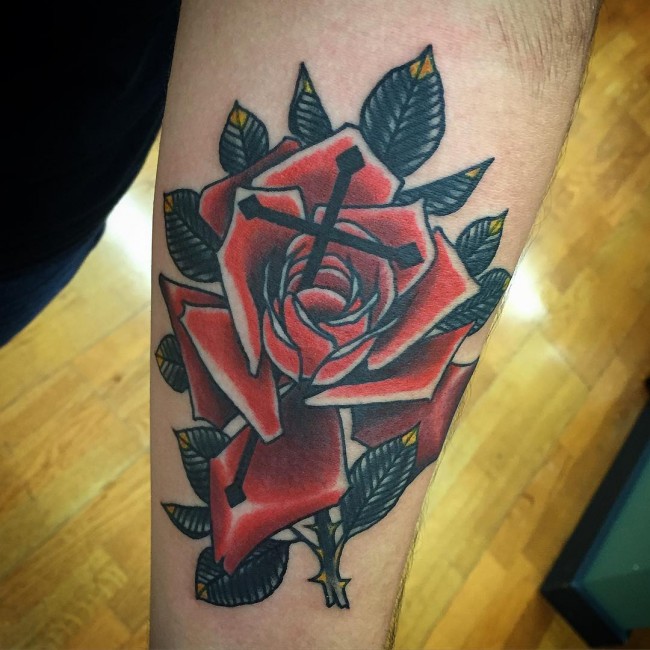 Red Rose Tattoo On Arm