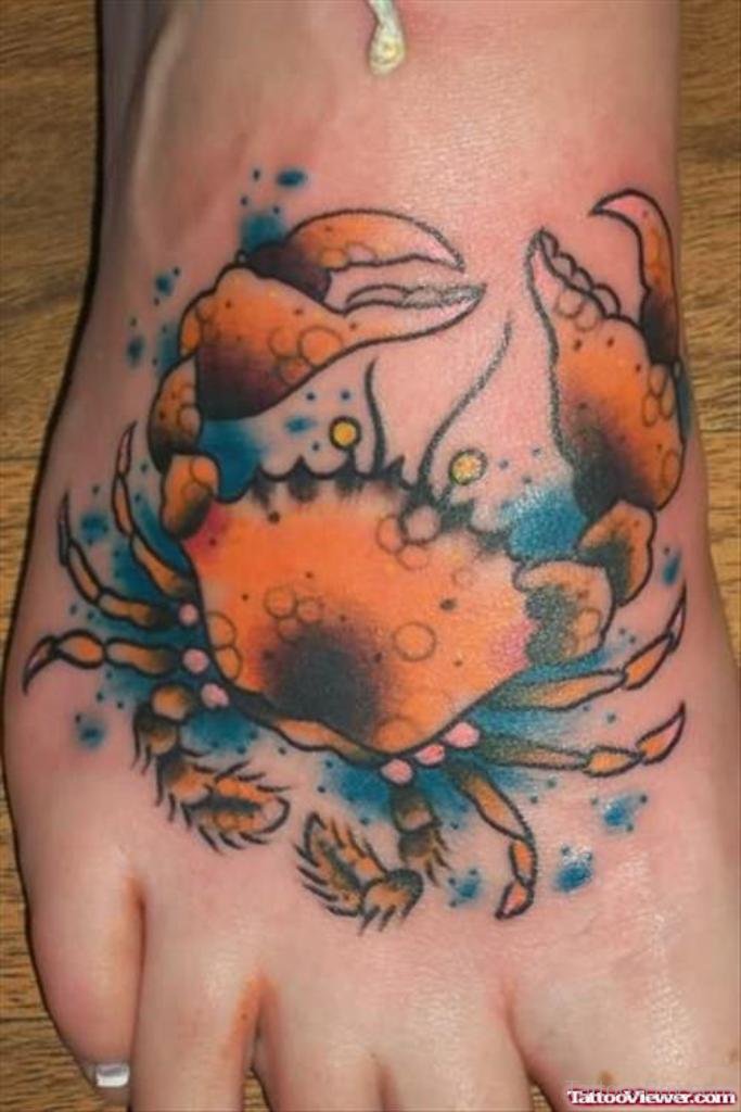 Right Foot Crab Tattoo For Girls