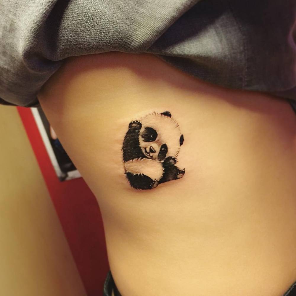 Side Rib Cute Panda Tattoo
