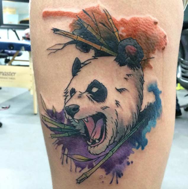 Watercolor Angry Panda Head Tattoo