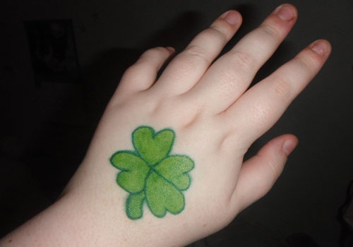 Left Hand Green Clover Tattoo Idea