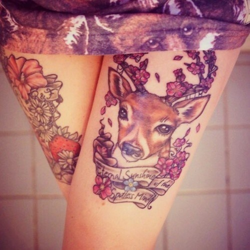 Left Thigh Deer Tattoo For Girls