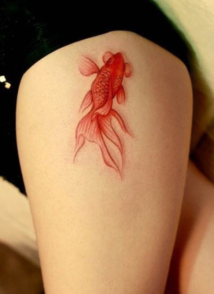 Red Ink Small Fish Tattoo Image