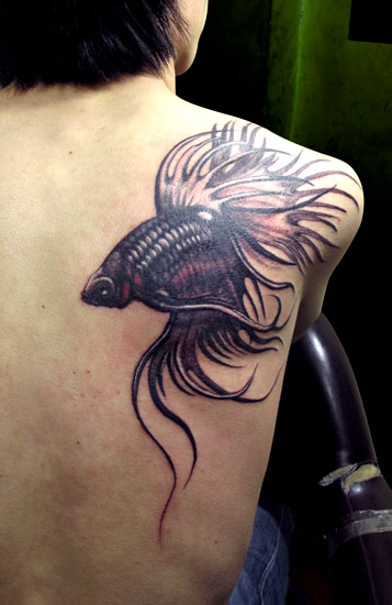 Right Back Shoulder Fish Tattoo