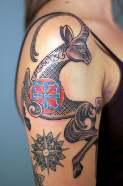 Right Shoulder Deer Tattoo For Girls