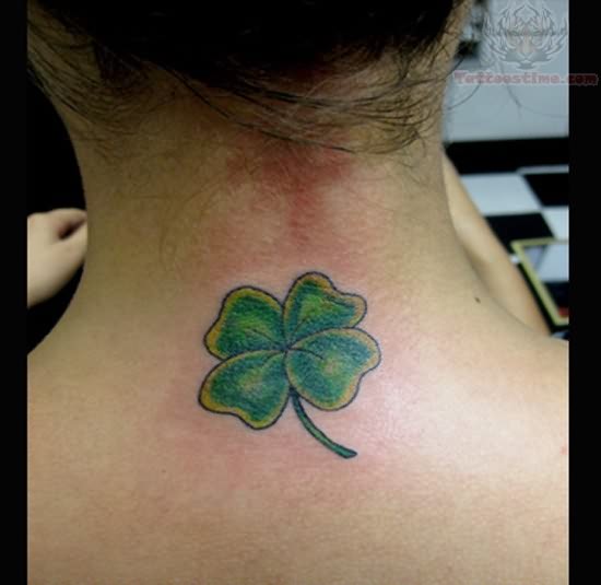 Small Green Clover Tattoo On Nape