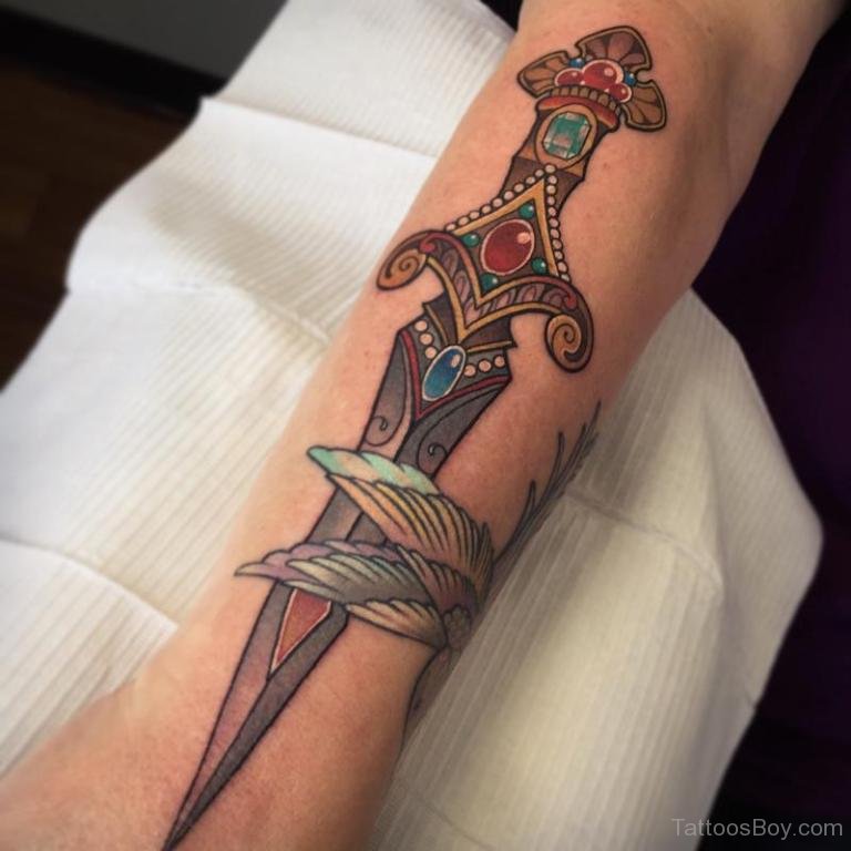 Traditional Dagger Tattoo On Sleeve