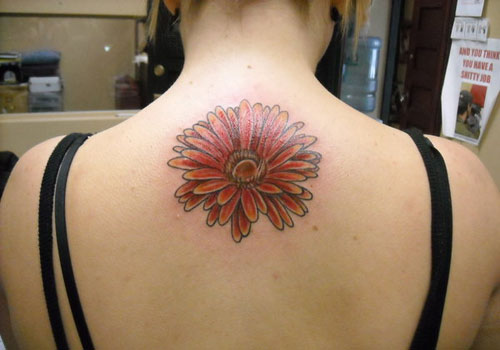 Upper Back Daisy Tattoo For Girls