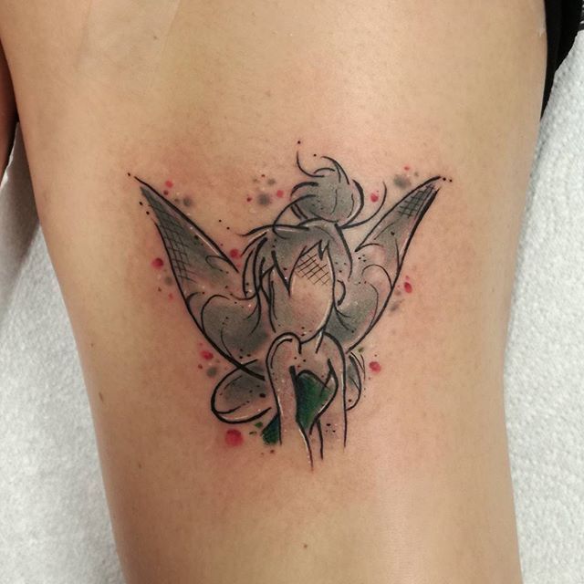 Amazing Tinkerbell Head Tattoo On Bicep