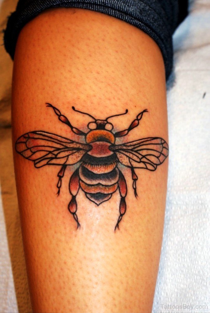 Color Ink Bee Tattoo On Leg