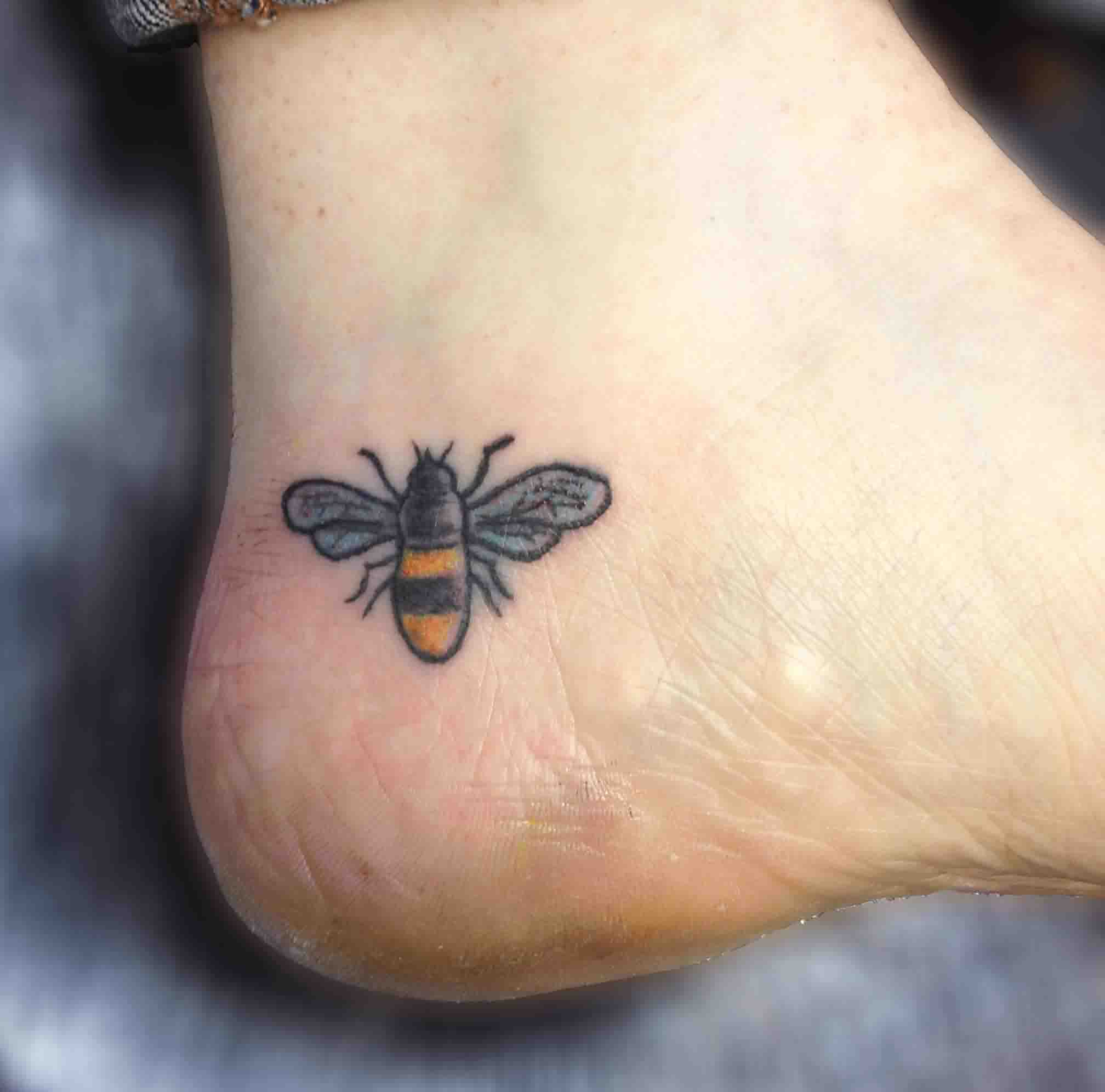 Colored Bee Tattoo On Ankle