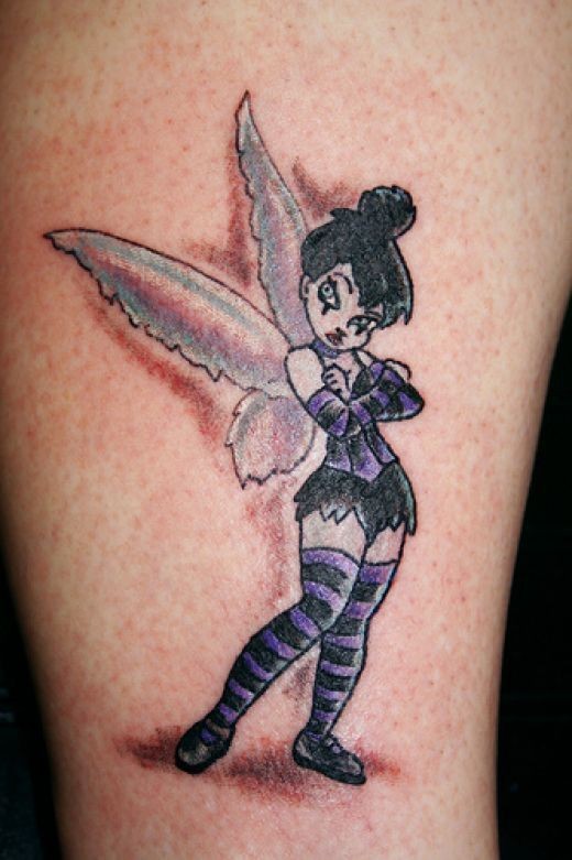 Colored Gothic Tinkerbell Tattoo On Bicep