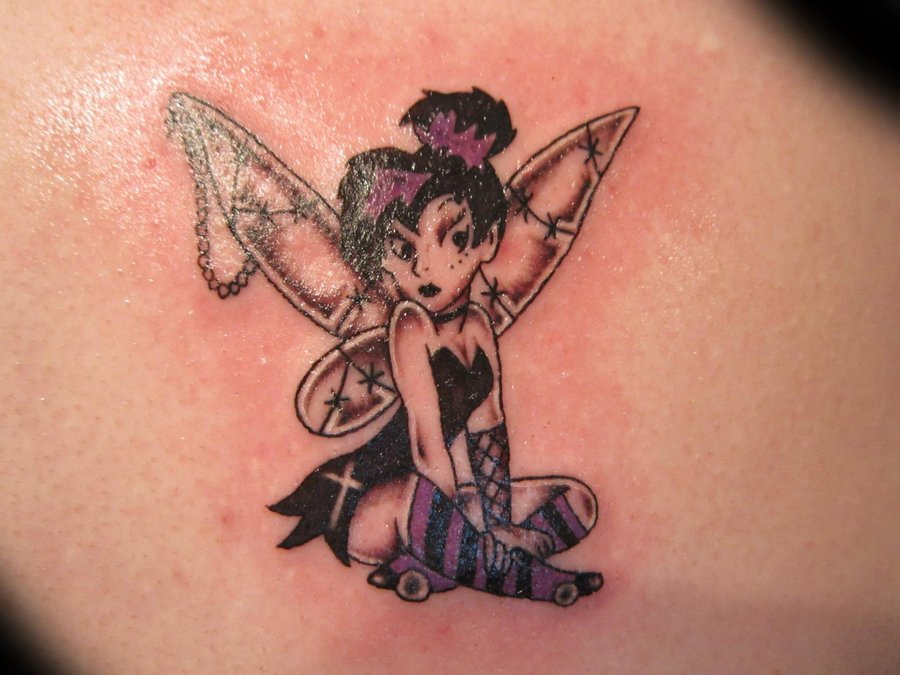 Gothic Tinkerbell Tattoo On Back Body