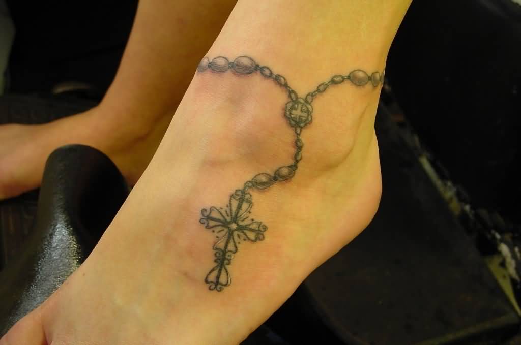 Left Ankle Rosary Tattoo Ideas For Girls