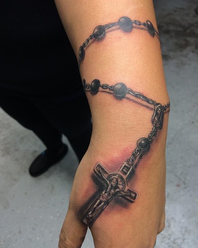 Left Arm Rosary Cross Tattoo