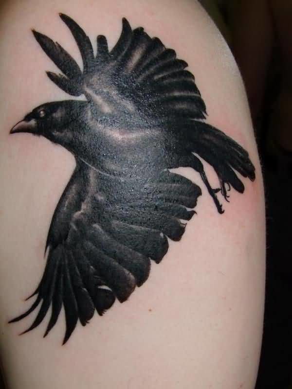 Left Shoulder Black Crow Tattoo