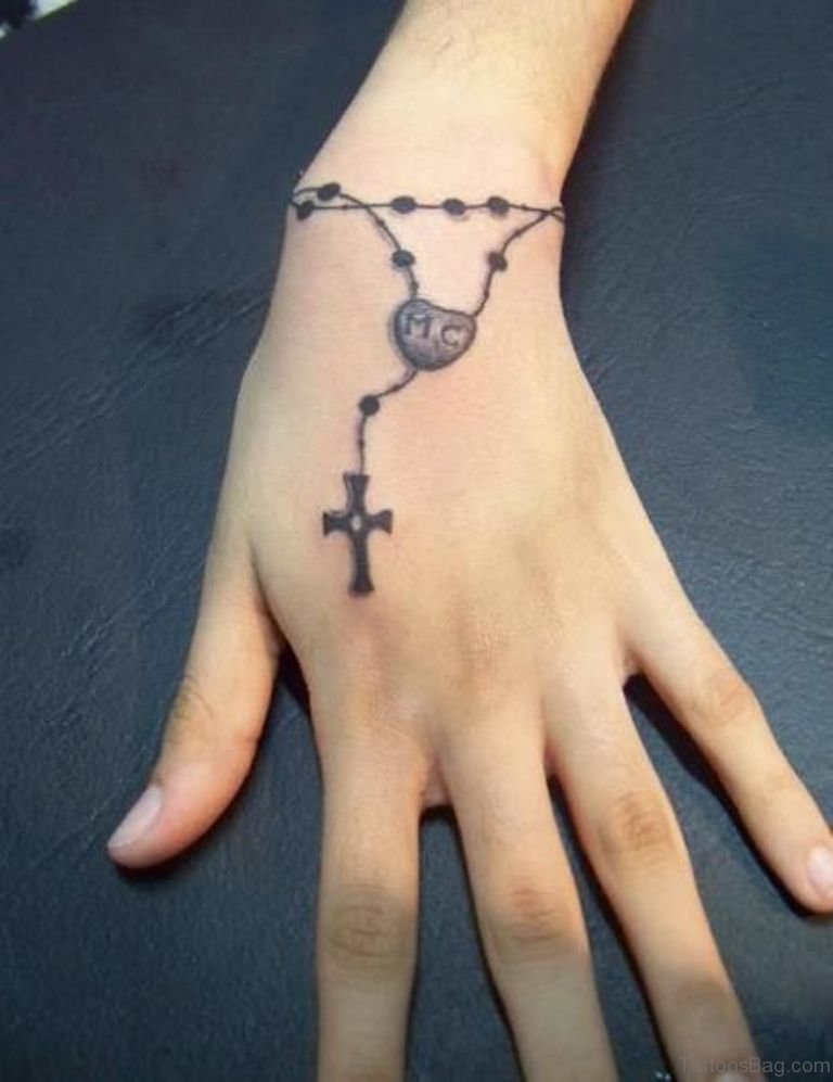 Left Wrist Rosary Cross Tattoo