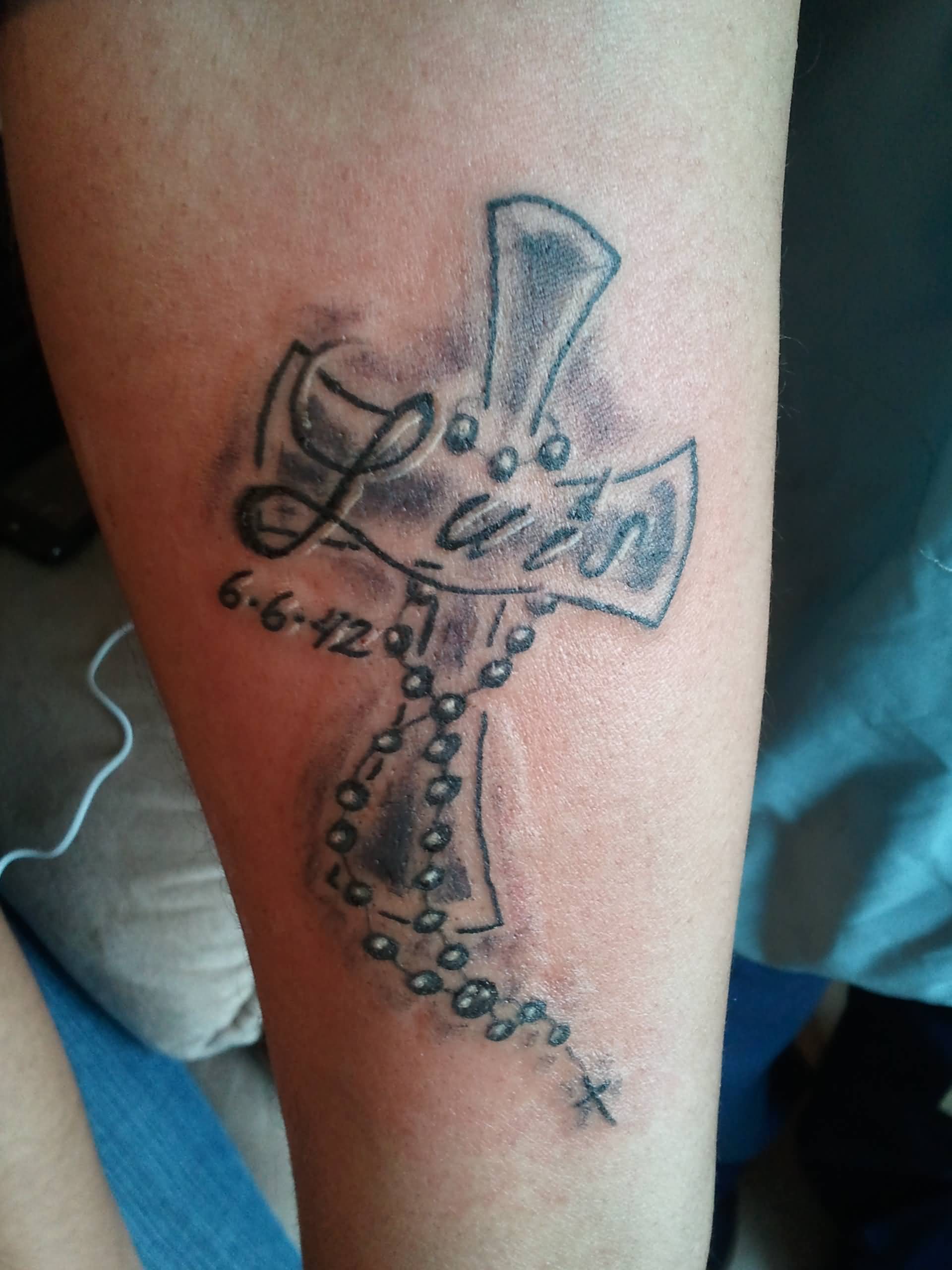 Memorial Cross Rosary Tattoo
