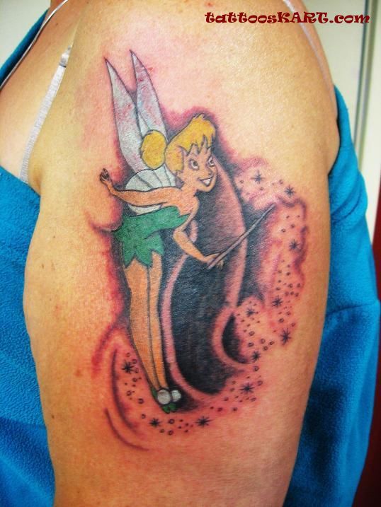 Nice Tinkerbell Tattoo On Left Bicep