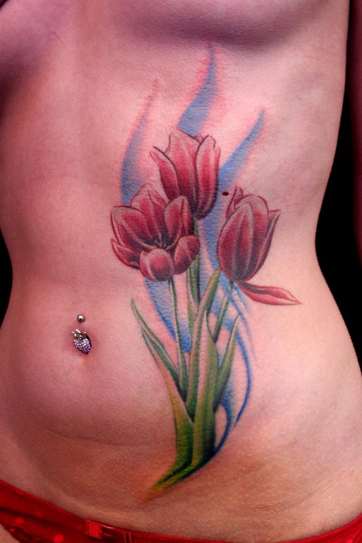 Rib Side Tulip Tattoo