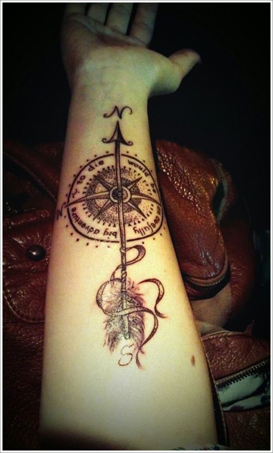 Right Forearm Arrow With Compass Tattoo