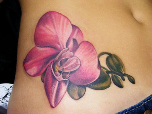 Right Hip Orchid Flower Tattoo