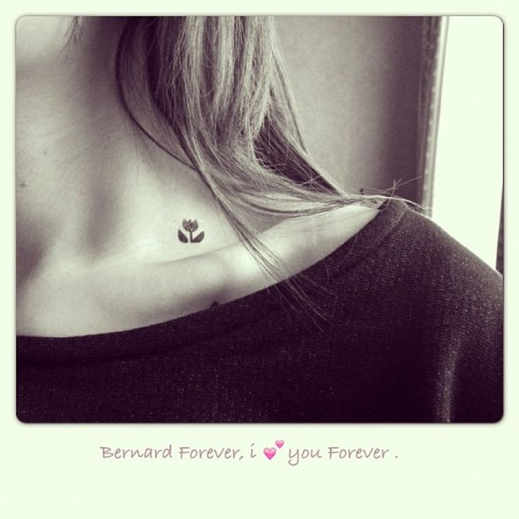 Tiny Tulip Tattoo On Girl Collar Bone