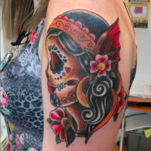 Traditional Gypsy Girl Tattoo On Left Shoulder